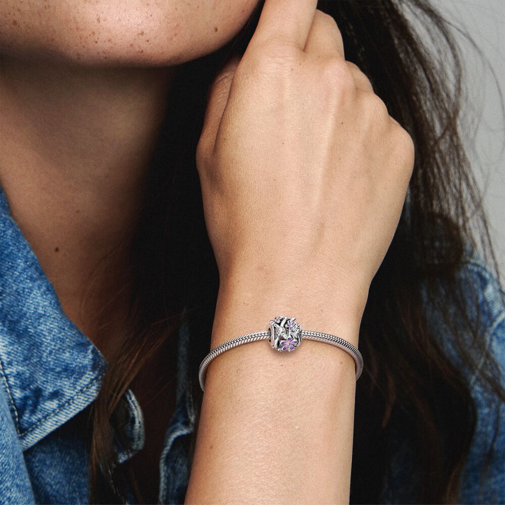 【Moments】Pan Openwork Purple Daisy Charm 798772C02 925 Silver flower