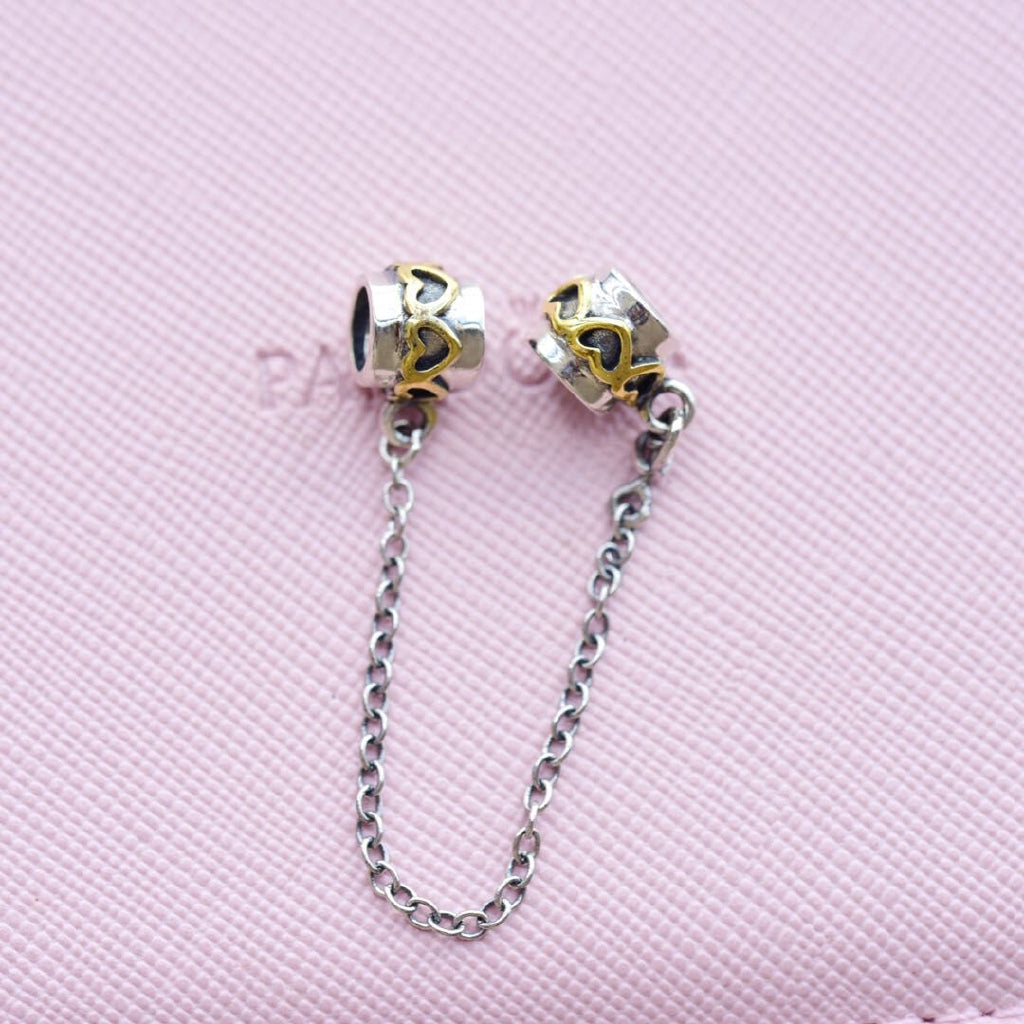 【Moments】Pan Gold of Hearts Safety Chain Charm 925 Silver 799007c00 759519C00 790307