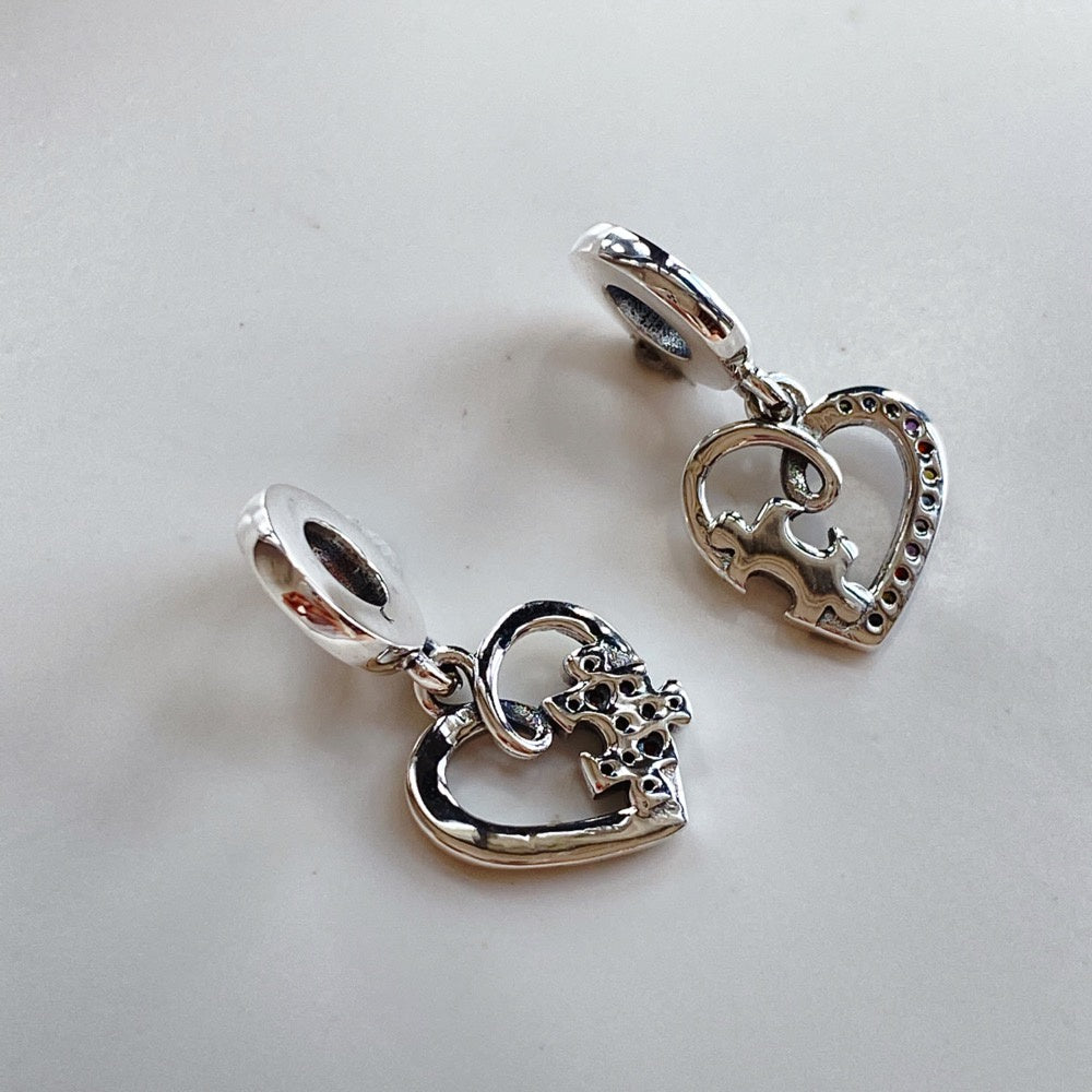 【Moments】PAN Puzzle Piece Hearts Splittable Friendship Dangle Charm 925 Silver 2in1 colourful Set 792239C01