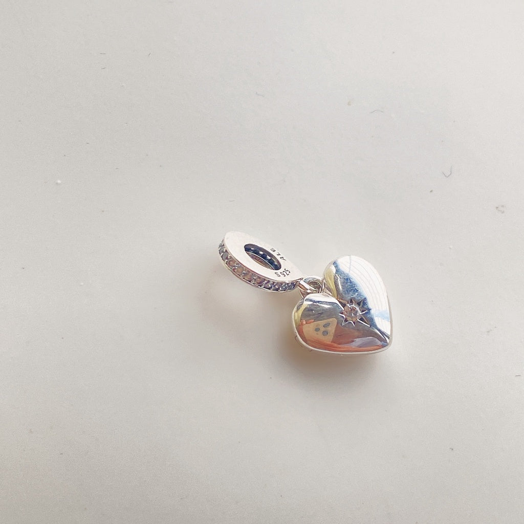 【Moments】Pan Openable Heart Locket Dangle Charm 799537C01 Clear 925 silver pendant