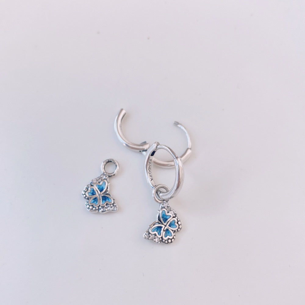 Pan Blue Butterfly Hoop Earrings 925 silver for women 290778C01 penant earrings