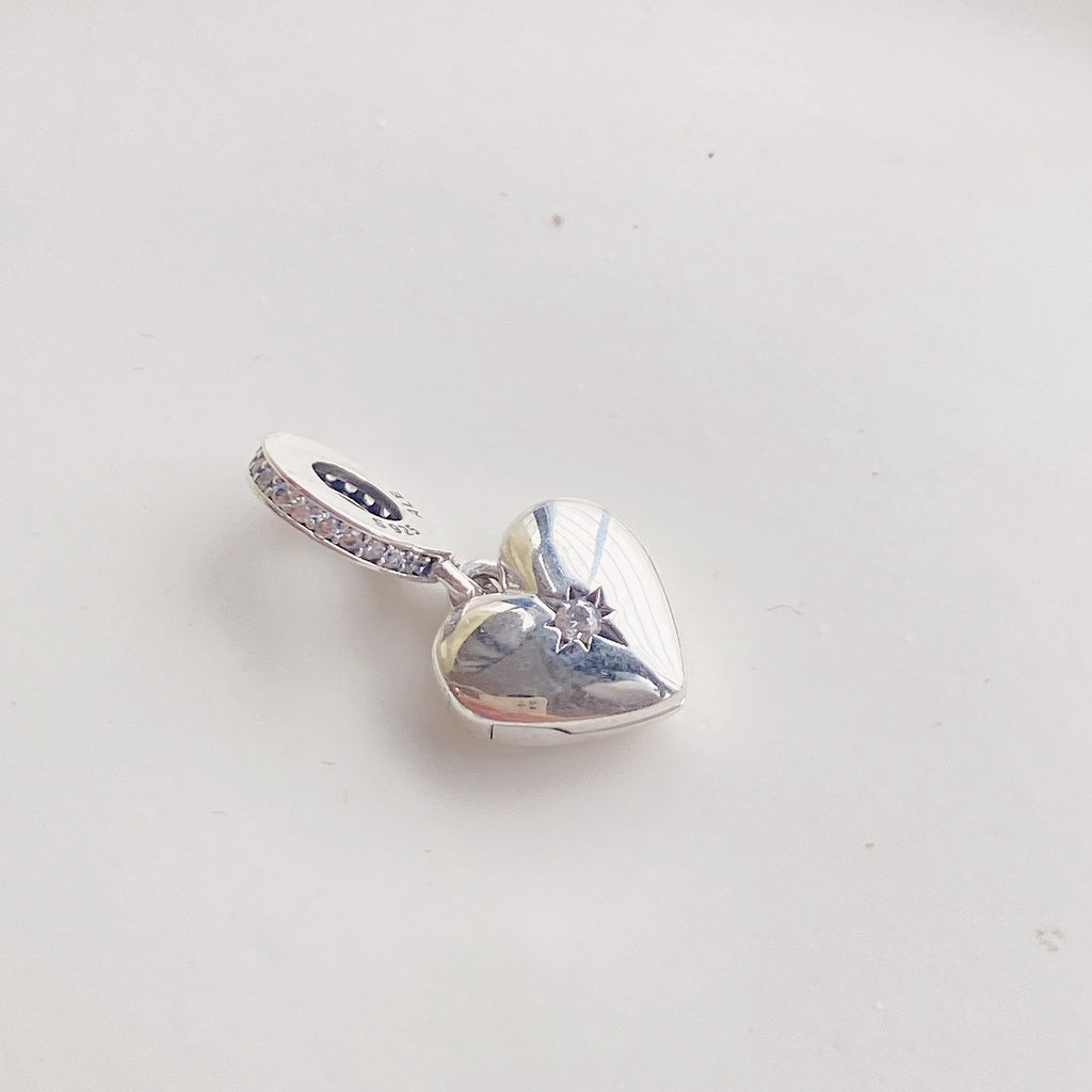 【Moments】Pan Openable Heart Locket Dangle Charm 799537C01 Clear 925 silver pendant
