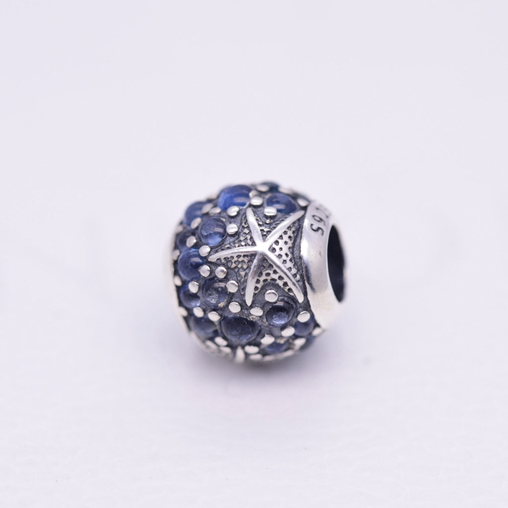 【Moments】Pan Starfish Charm 925 Silver for women 791905CZF Blue Crystal Ocean