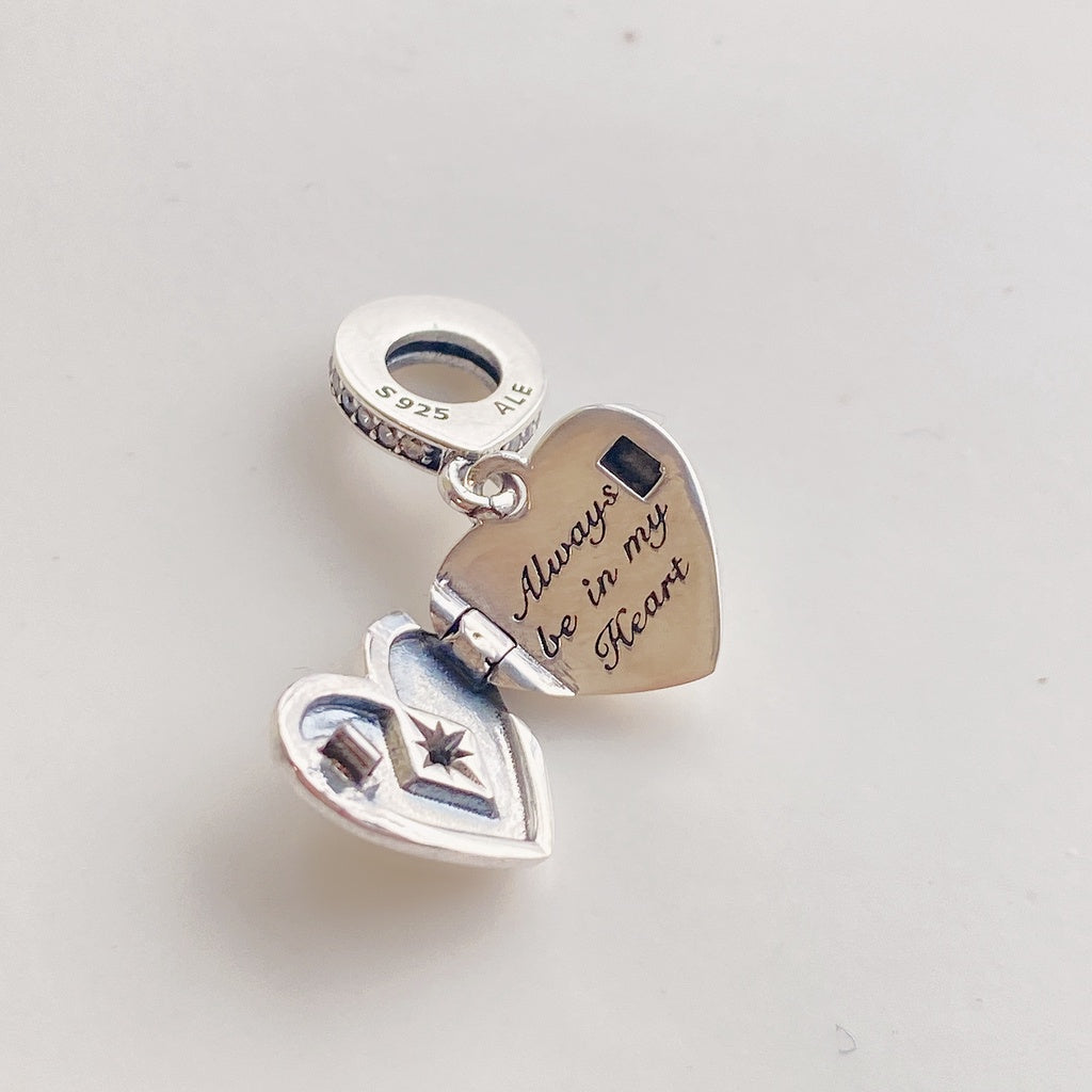 【Moments】Pan Openable Heart Locket Dangle Charm 799537C01 Clear 925 silver pendant