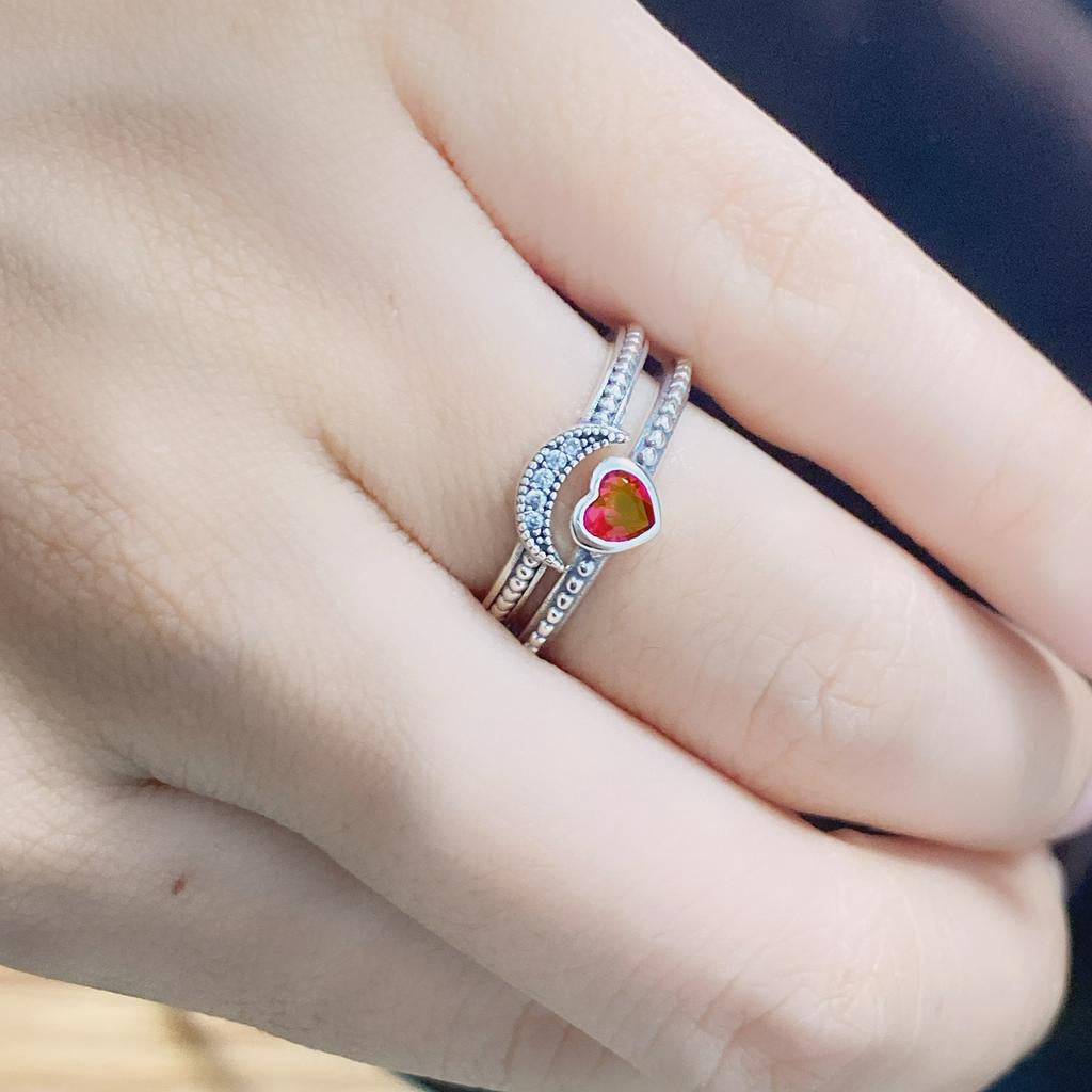 PAN Crescent Moon Beaded Ring 925 Sterling silver 199156C01 with stone ring for women