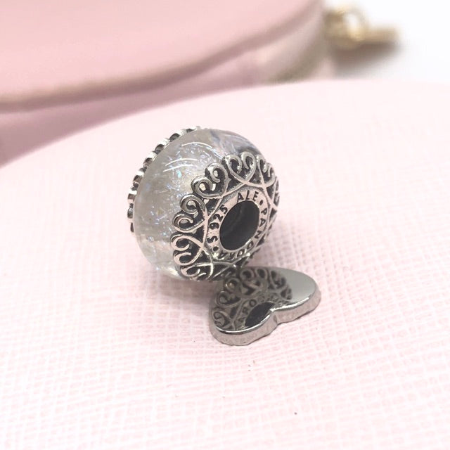 【Moments】Iridescent White Glass Charm Symphony White Glass 925 Silver Strings for pan 797617