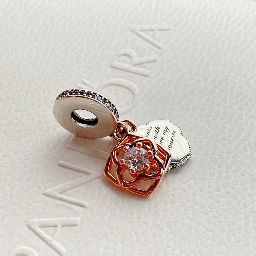 【Moments】Pan Two-tone Rose Dangle Charm 789373C01 925 Silver Moments favorite Pendant rose gold