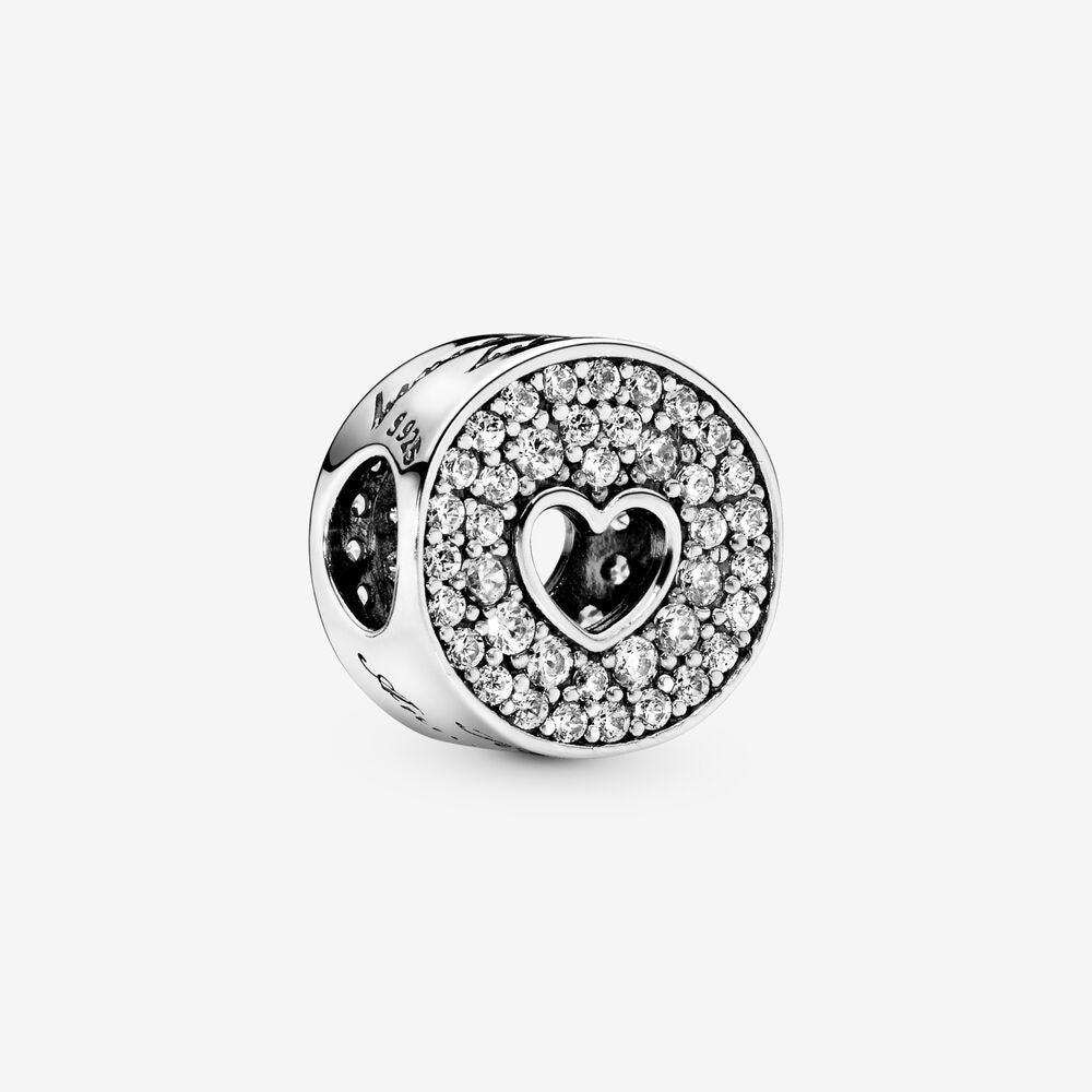 【Moments】PAN Pavé & Heart Anniversary Charm Sterling silver 925 silver Hollow Heart rose gold 791977CZ 781977C01