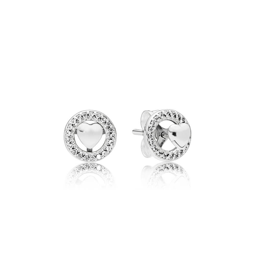 PAN 2in1 Forever Hearts Stud Earrings 925 silver diamond 297709cz Sterling silver Simplicity