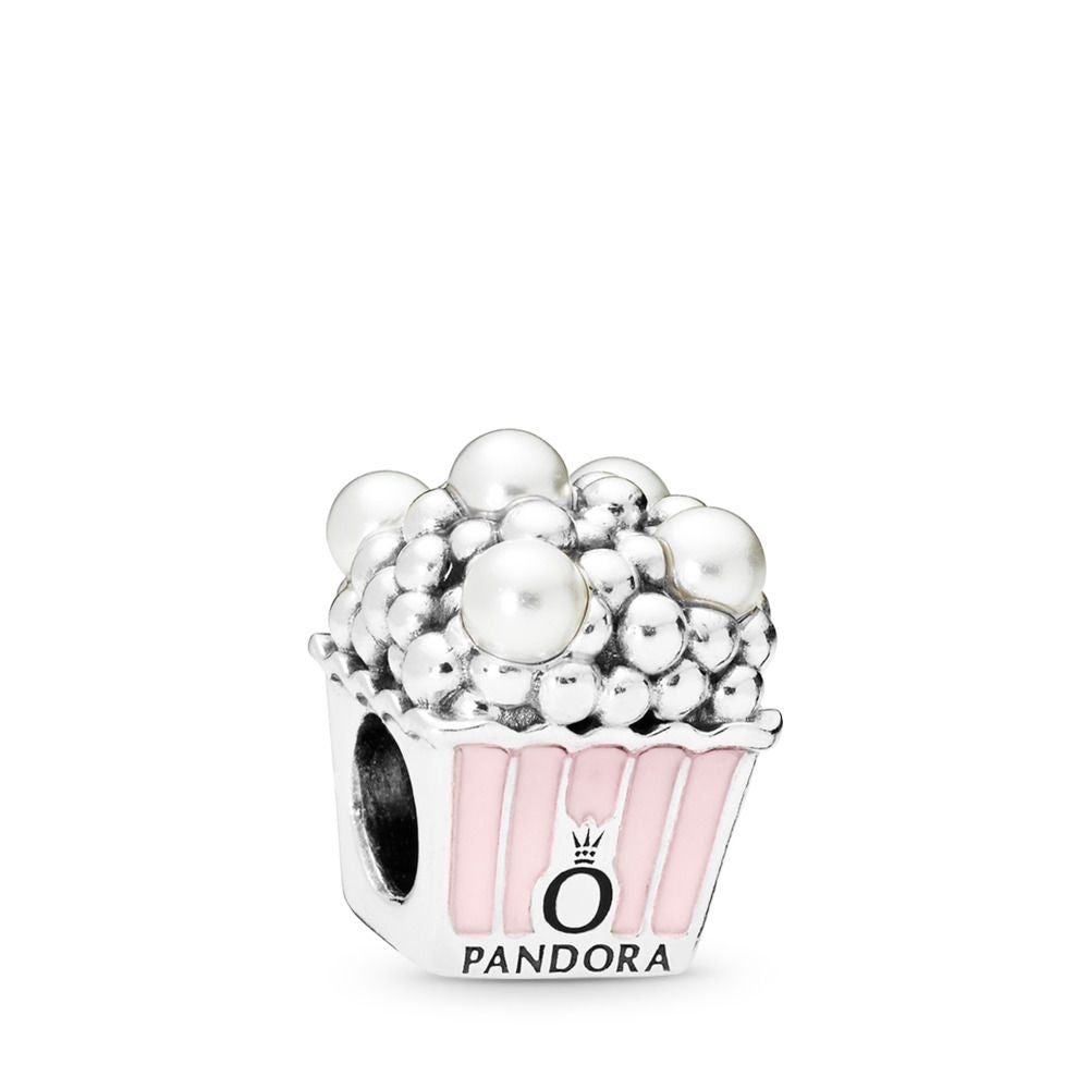 【Moments】DELICIOUS POPCORN CHARM 925 Silver Pale Pink Enamel & White Crystal Pearlsfor 797213
