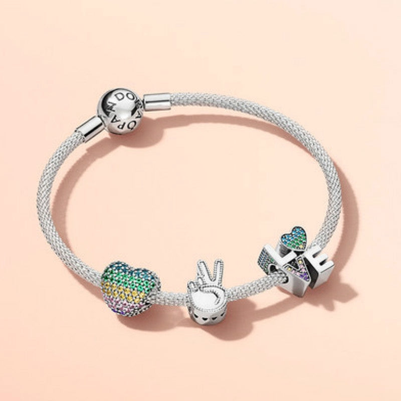 【Moments】Rainbow Love Charm 925 silver Letter rainbow for pan 797189NRPMX