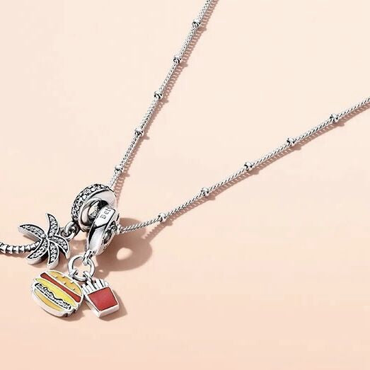 Pan Burger & Fries Best Friends Dangle Charm 925 Silver for women pendant 797211ENMX