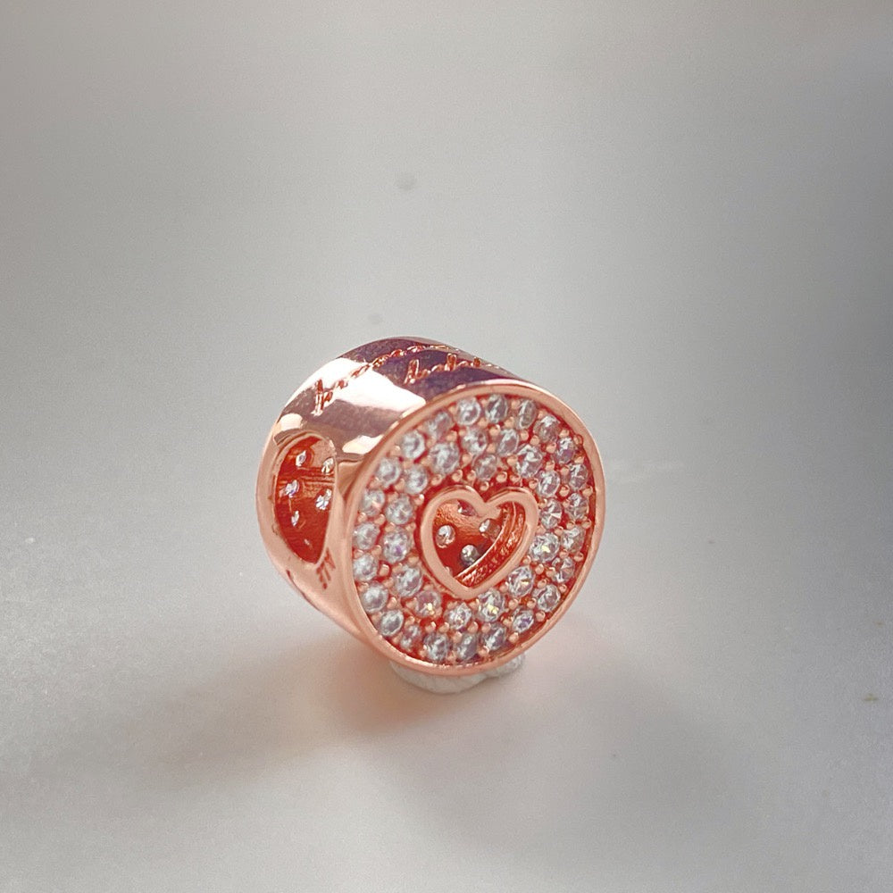 【Moments】PAN Pavé & Heart Anniversary Charm Sterling silver 925 silver Hollow Heart rose gold 791977CZ 781977C01
