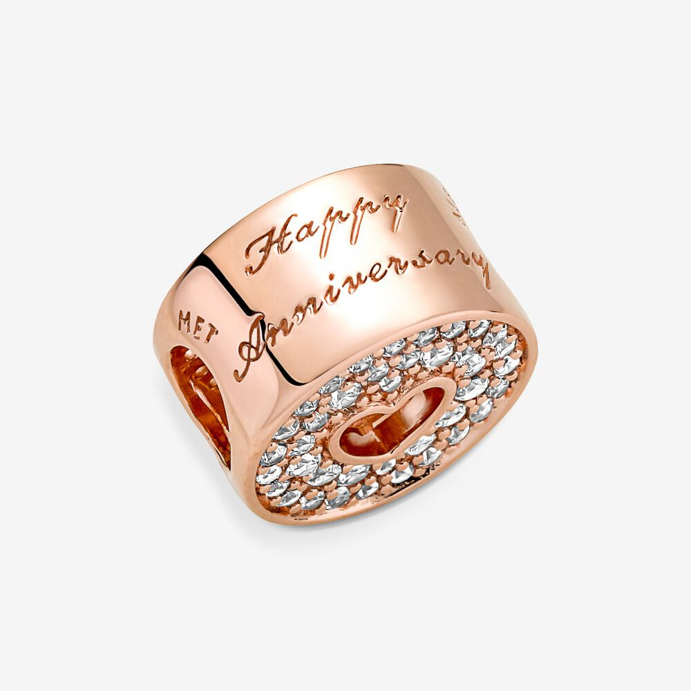 【Moments】PAN Pavé & Heart Anniversary Charm Sterling silver 925 silver Hollow Heart rose gold 791977CZ 781977C01