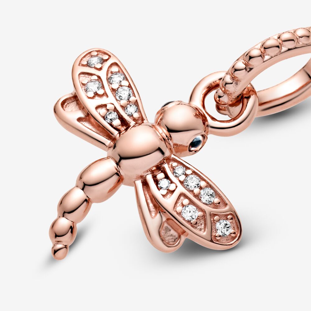【Moments】Pan Garden Sparkling Dragonfly Pendant Charm 388803C01 rose gold adversity charm
