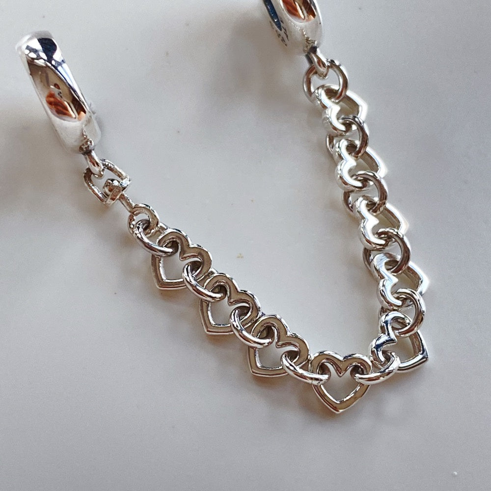 【Moments】PAN Linked Hearts Safety Chain charm 792274C00 Sterling silver 925 silver Heart simple