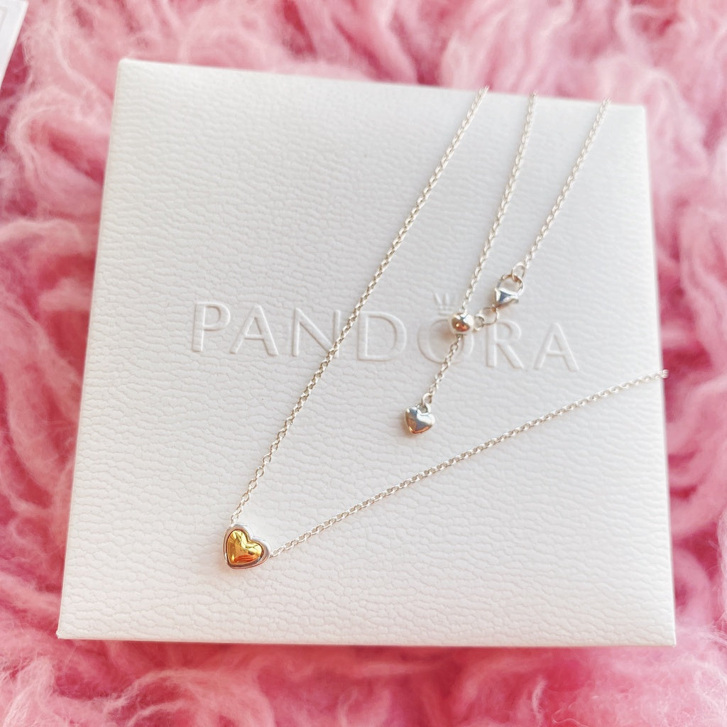 Pan Domed Golden Heart Collier Necklace 399399C00 Love Women tow-tone 925 silver small pendant