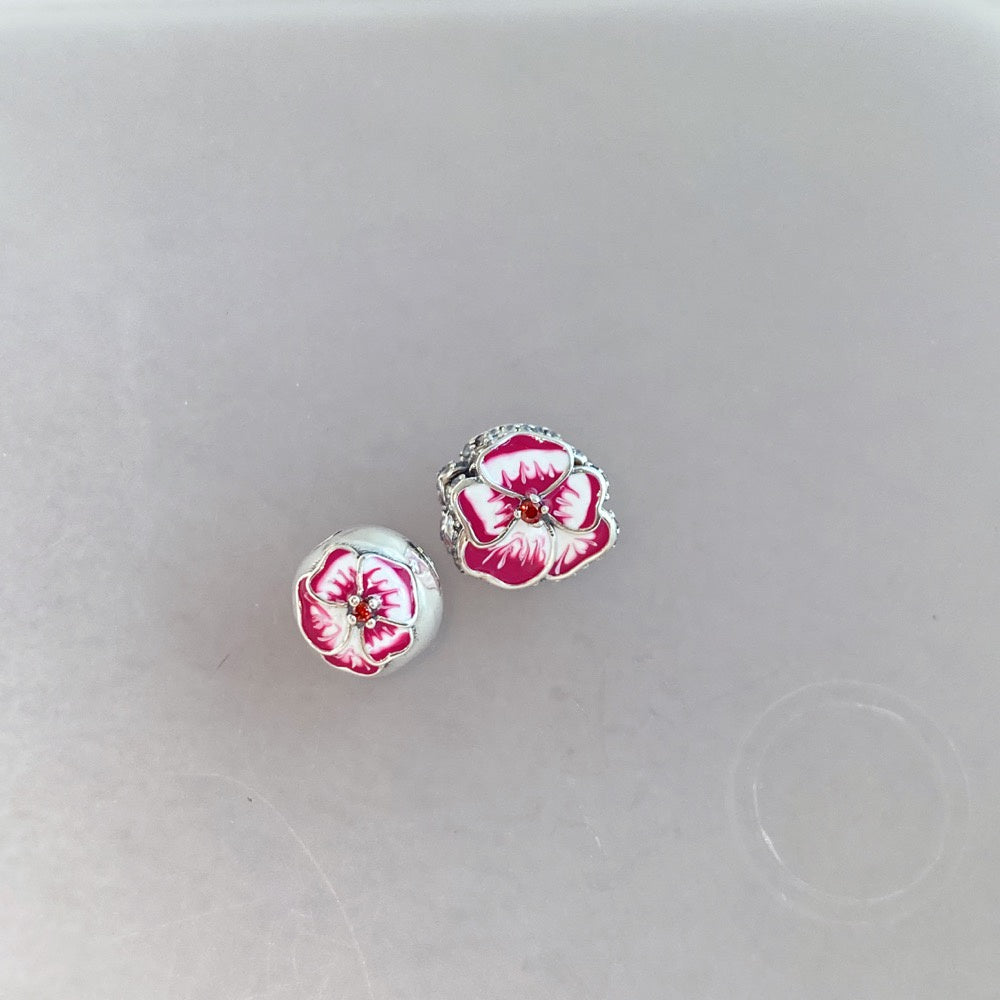 【Moments】PAN Pink Pansy Flower Clip Charm 925 silver 790772C01 pansies symbolize love