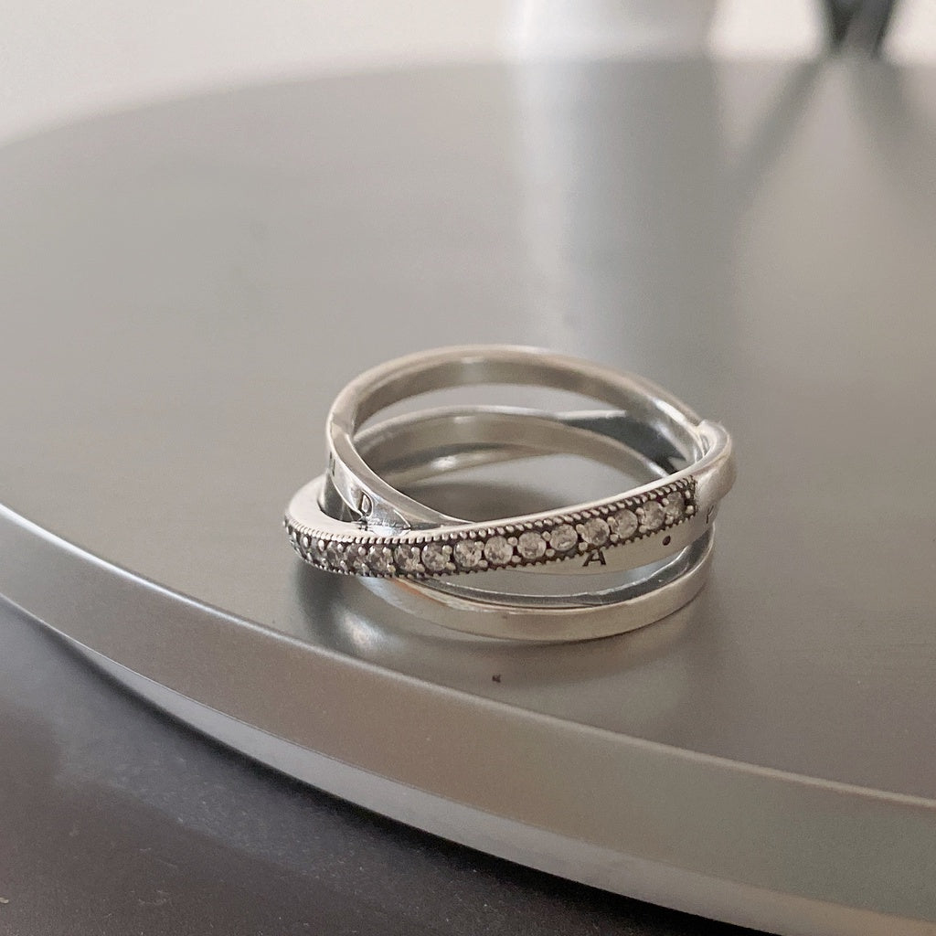 PAN Crossover Pavé Triple Band Ring Diamond 925 Silver for women men 199057C01
