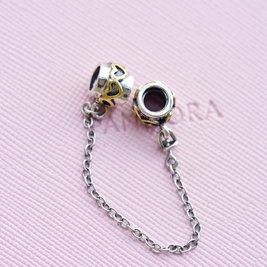 【Moments】Pan Gold of Hearts Safety Chain Charm 925 Silver 799007c00 759519C00 790307