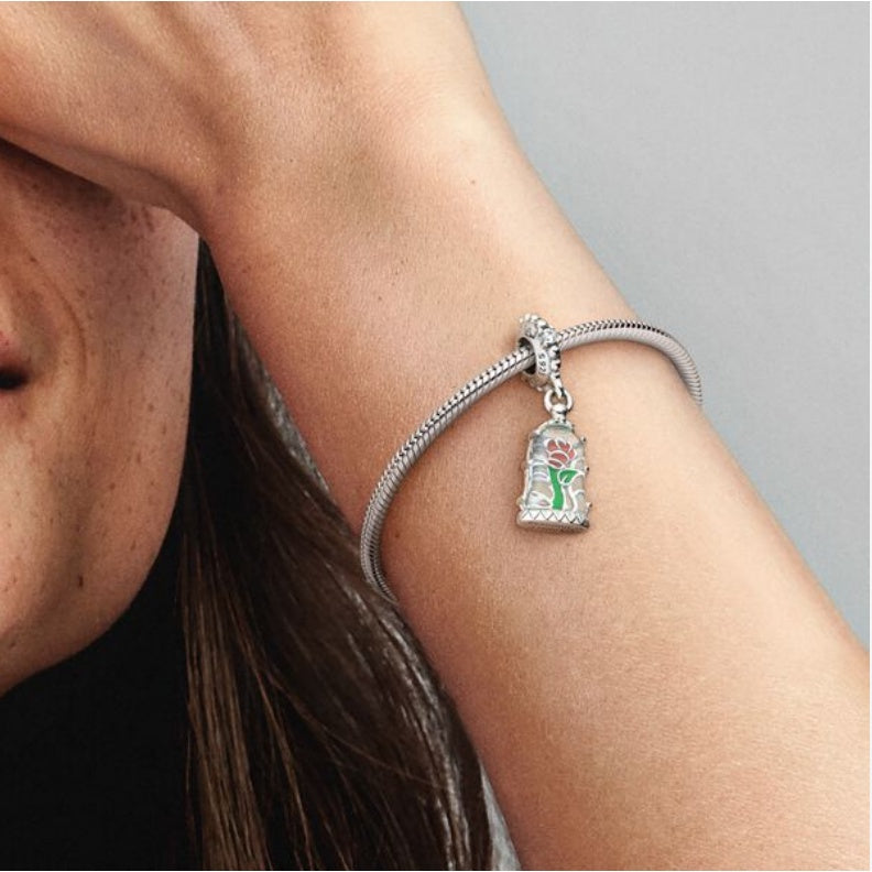 【Moments】PAN Dis*** Beauty and the Beast Enchanted Rose Dangle Charm 790024C01 925 silver for women