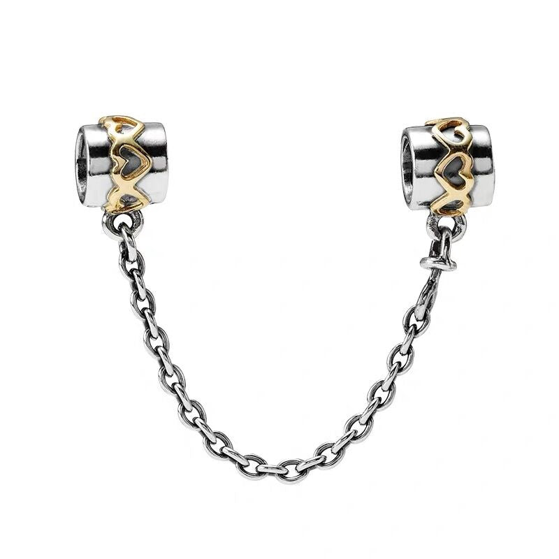【Moments】Pan Gold of Hearts Safety Chain Charm 925 Silver 799007c00 759519C00 790307