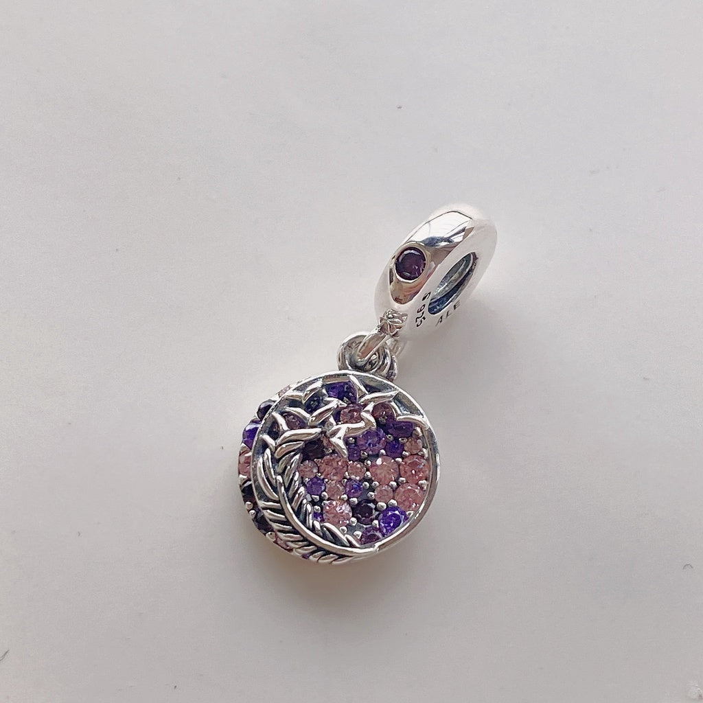 【Moments】Pan Pavé Feather Dangle Charm 799561C01 pink purple 925 silver pendant