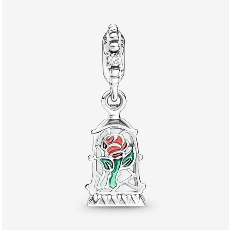【Moments】PAN Dis*** Beauty and the Beast Enchanted Rose Dangle Charm 790024C01 925 silver for women