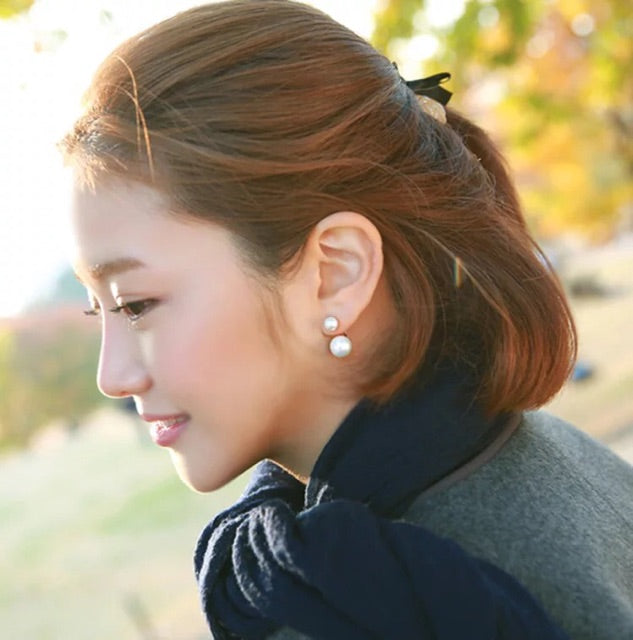 Simple classic Double pearl white earrings 925 silver women 1ES0ES006