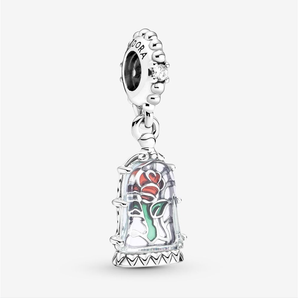 【Moments】PAN Dis*** Beauty and the Beast Enchanted Rose Dangle Charm 790024C01 925 silver for women