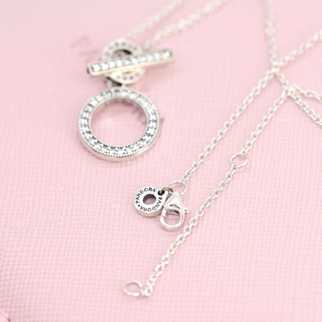 PAN Logo and Circles T-bar Necklace 399039C01 925 silver for women diamond