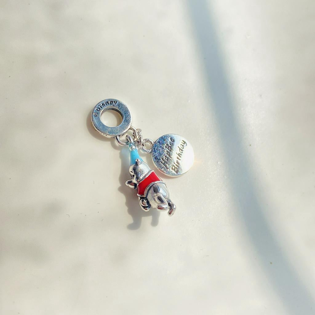 【Moments】Pan Winnie the Pooh Birthday Dangle Charm 799385C01 hat and shirt Bear animal 925 Silver