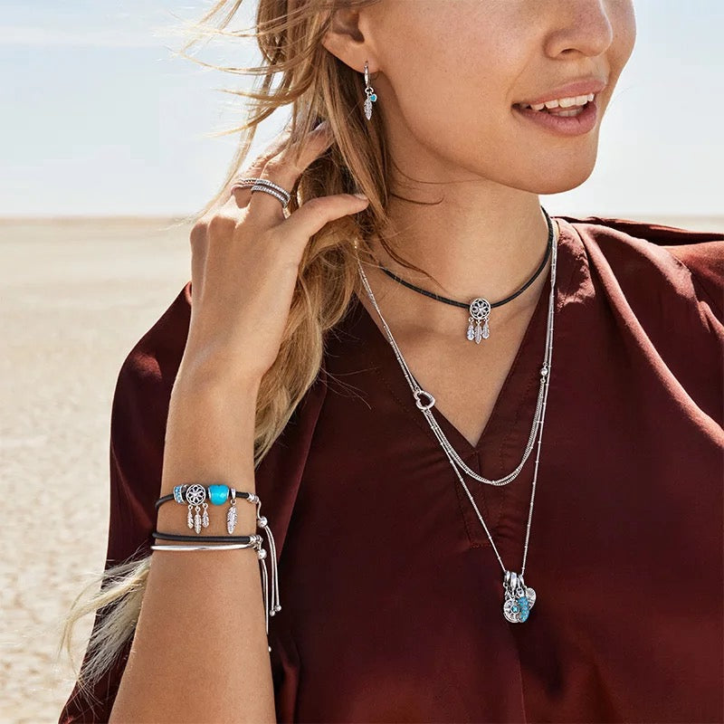 PAN Spiritual Feathers Dangle hoop Earrings 925 silver 297205EN168