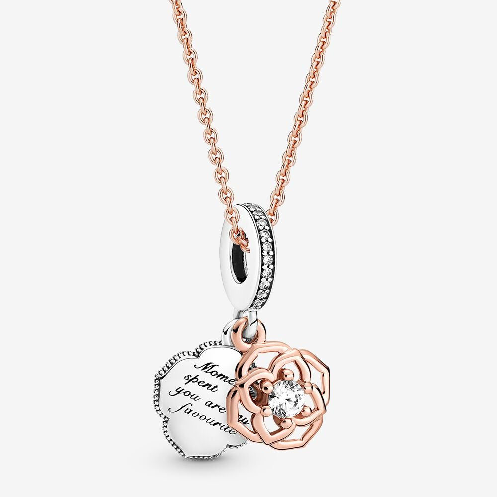 Pan Two-tone Rose Dangle Necklace Set 925 sterling silver for women rose gold two-tone