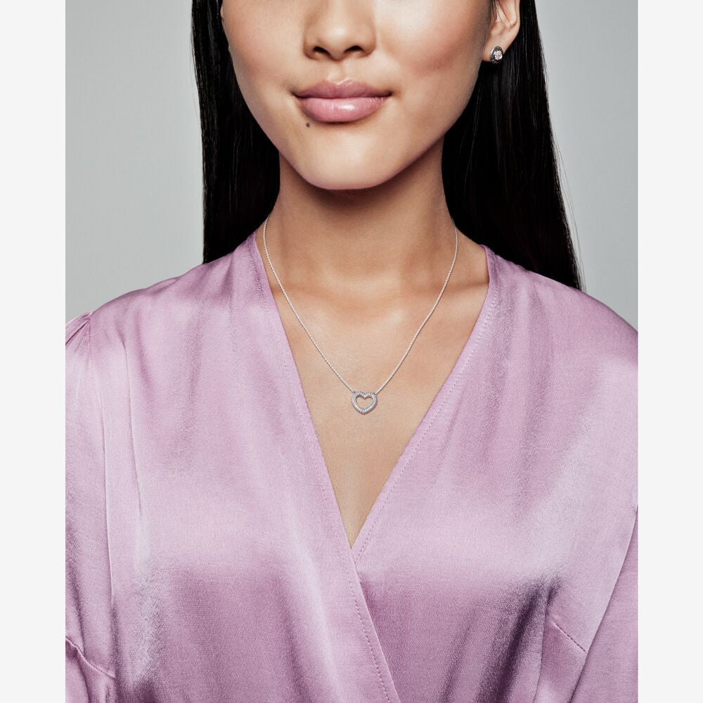 PAN Pavé Snake Chain Pattern Open Heart Collier Necklace 925 silver diamond 399110C01