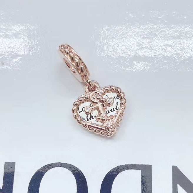 【Moments】Rope Heart & Love Anchor Dangle Charm 788940C01 Rose gold 2020 new 925 silve