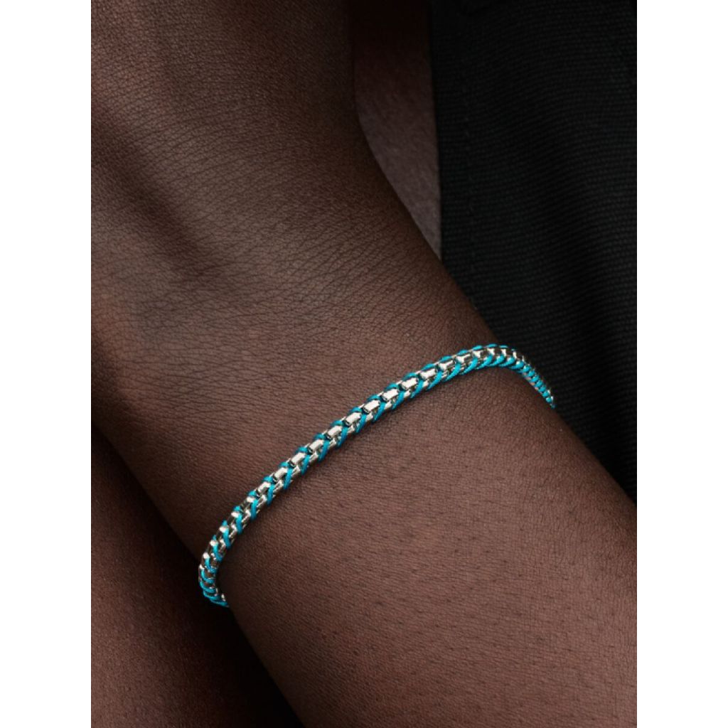 【MOMENTS】PAN Blue Cord Snake Chain Bracelet 593816C01 925 Sterling Silver Blue