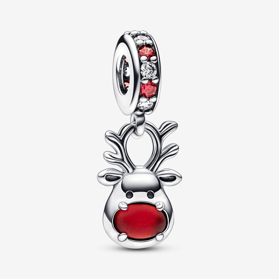 【Moments】Red Red Nose Reindeer Murano Dangle Charm 792330C01 925 Silver red Christmas pendant