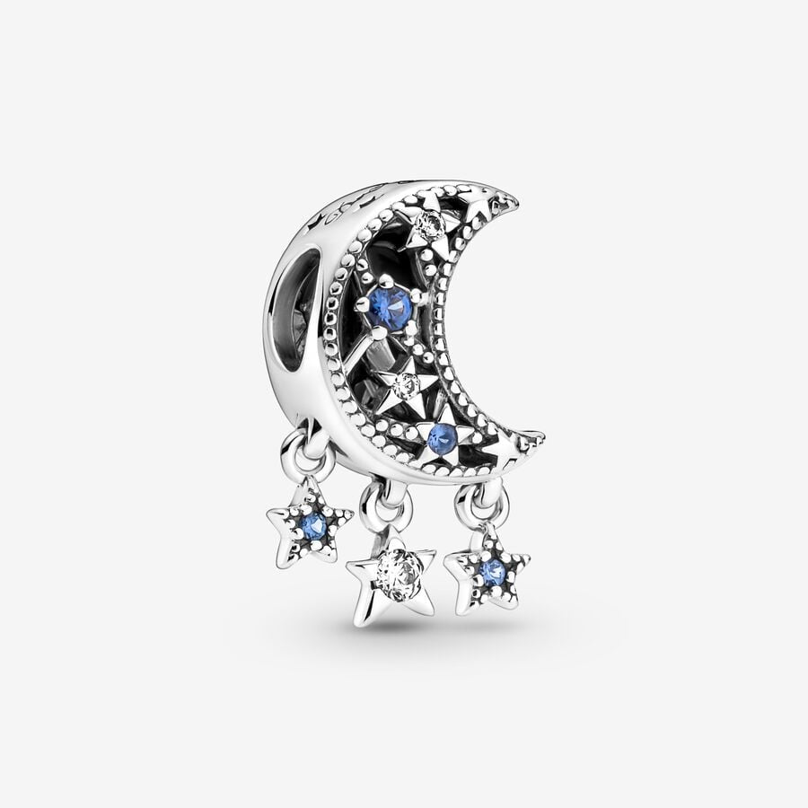 【Moments】PAN Star & Crescent Moon Charm 789643C01 799643C01 Blue stone 925 Sterling Silver rose gold pendant
