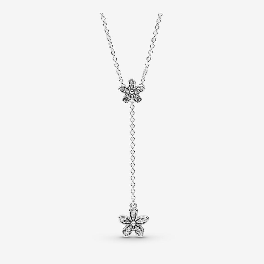 PAN Dazzling Daisies Necklace flower Y-chain 925 silver for women diamond 590540CZ