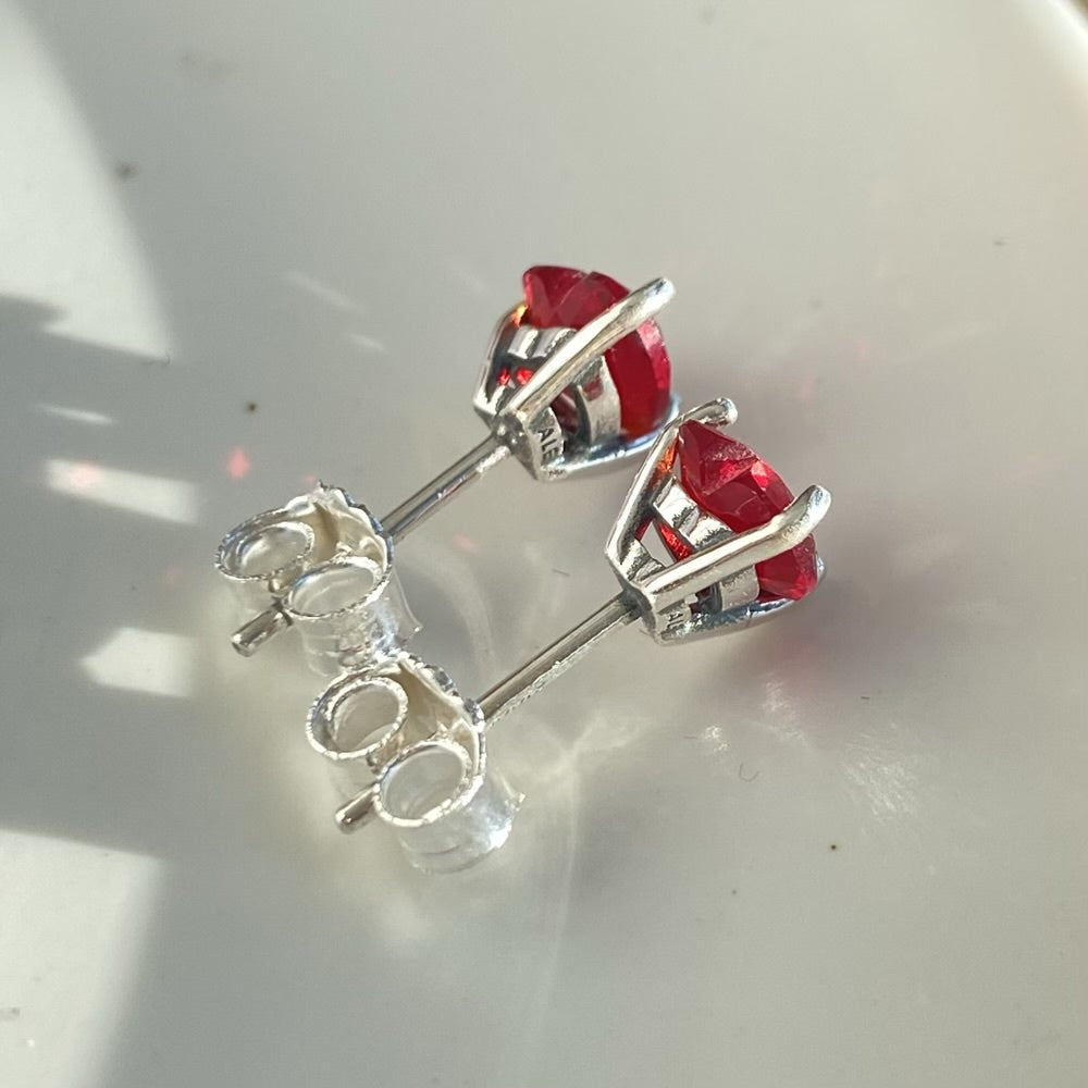PAN Red Red Heart Stud Earrings red crystal classic 925 silver 292549C01 simplicity Sterling silver