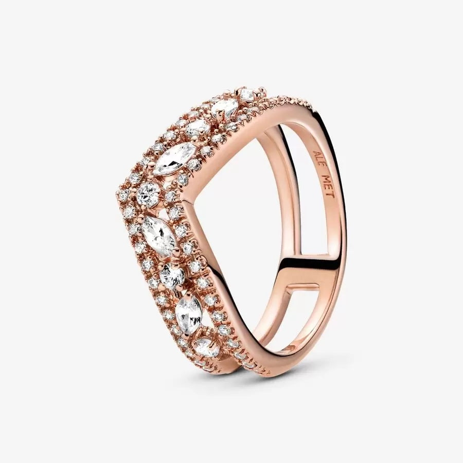 Pan Sparkling Marquise Double Wishbone Ring 189095C01 Rose gold classic series 199095C01 925 silver
