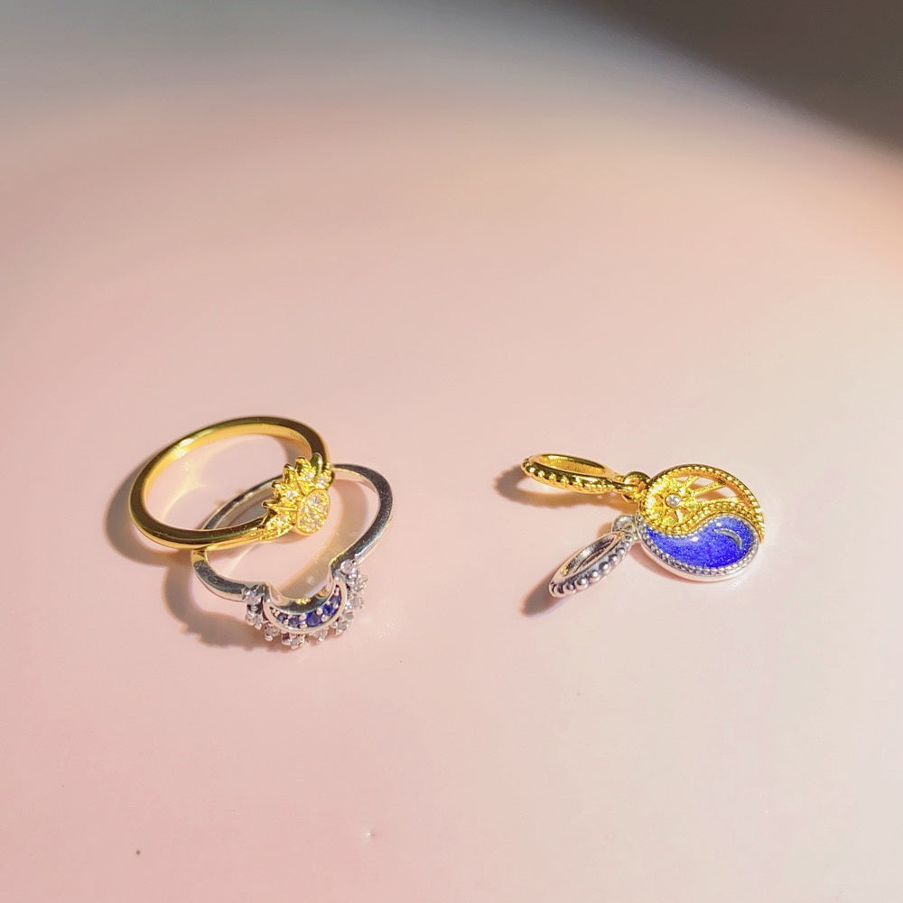 【Moments】PAN Two-tone Splittable Sun & Moon Dangle Charm 762678C01 2in1 couple Lucky pendant