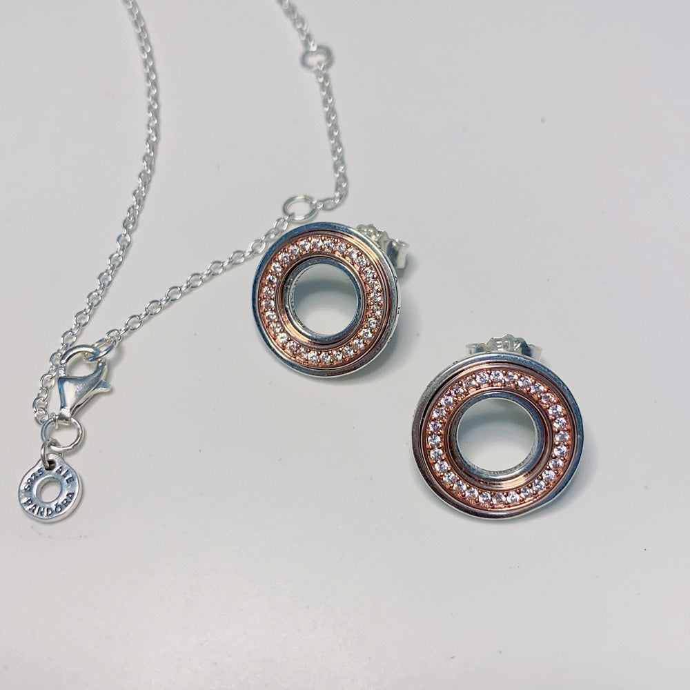 PAN Signature Two tone Logo & Pavé Stud Earrings 282780C01 for women diamond rose gold earrings