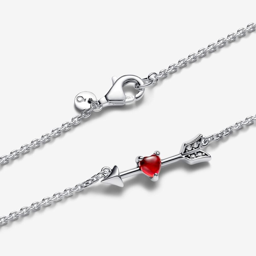 PAN Arrow & Murano Glass Heart Necklace 393669C01 Red 925 silver for girl gift Valentine's Day