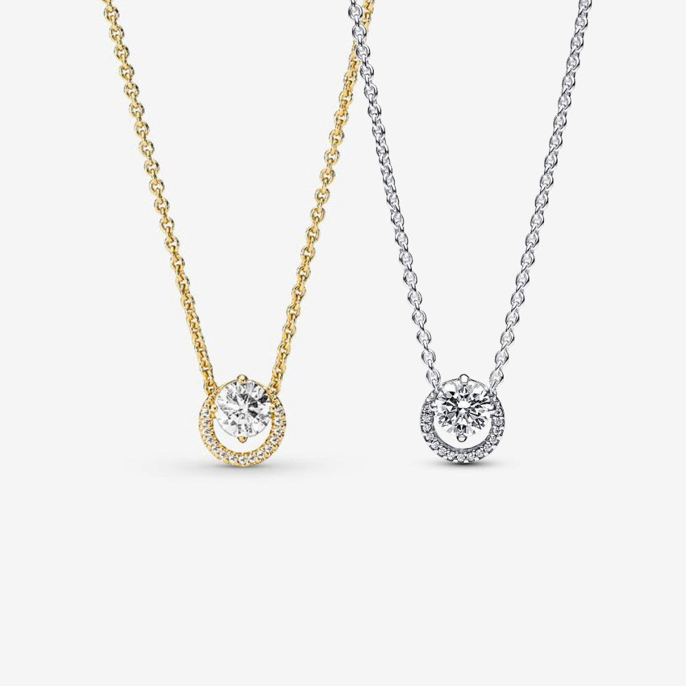 PAN Sparkling Round Halo Pendant Collier Necklace 925 silver gold 391174C01 gold 361174C01