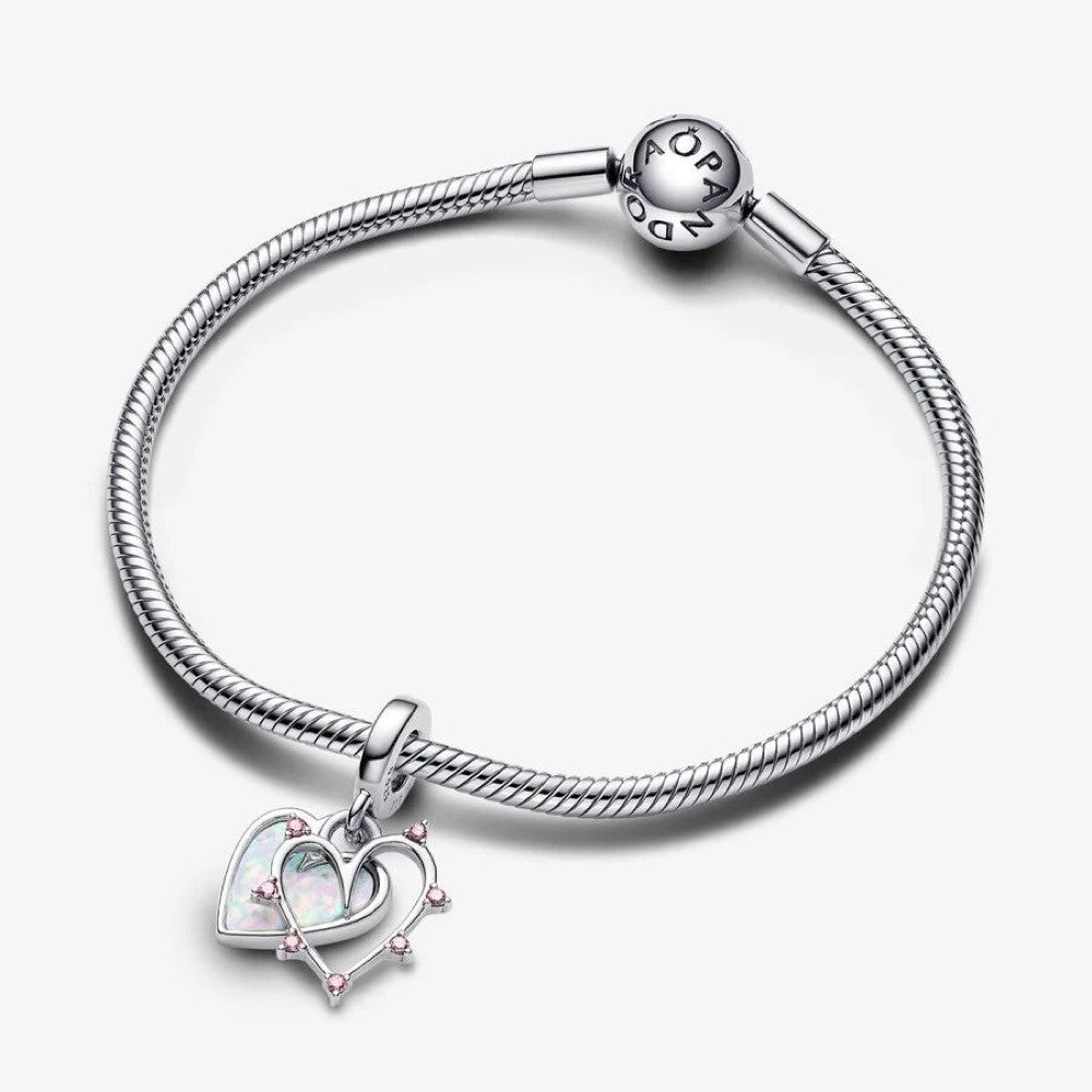 【Moments】 Pan SFriendship Opalescent Double Dangle Charm 793434C01 Sterling silver 925 silver pink