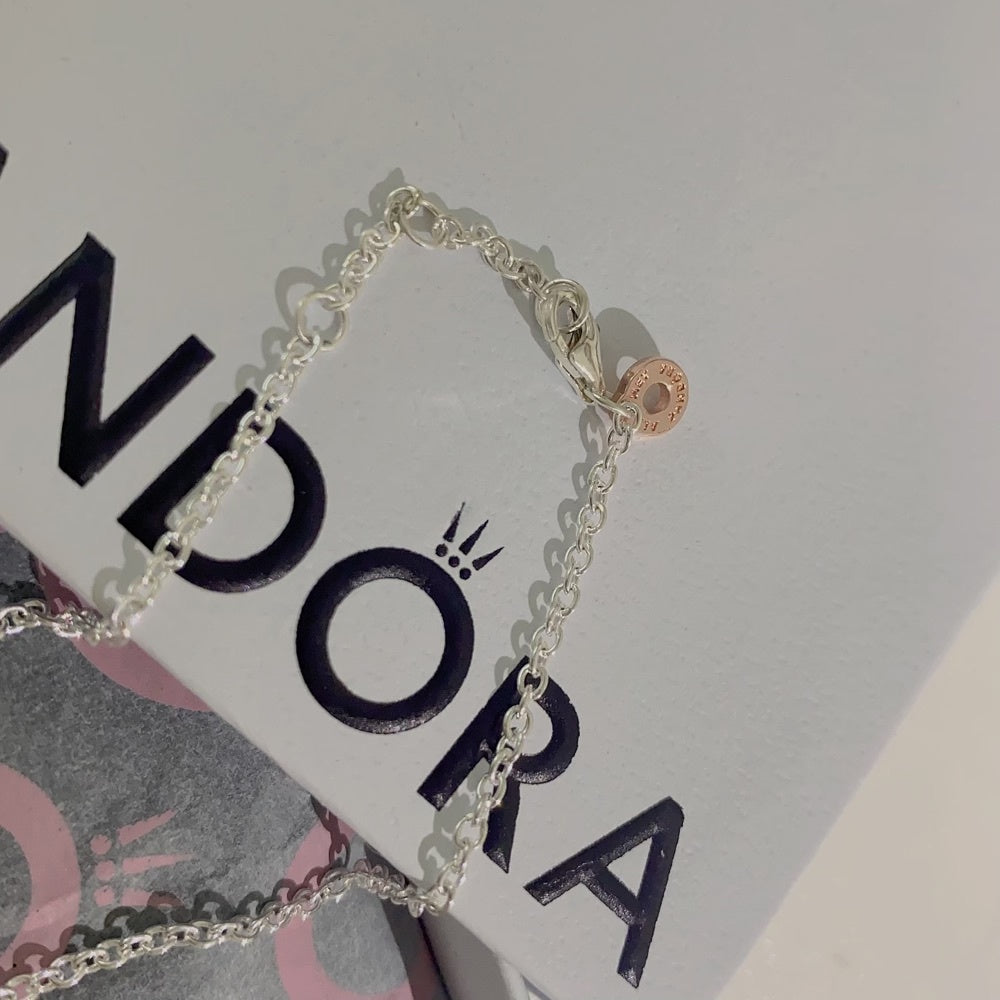 Pan Signature Two Two-tone Logo & Pavé Chain Bracelet 582741C01 925 silver Zirconia rose gold