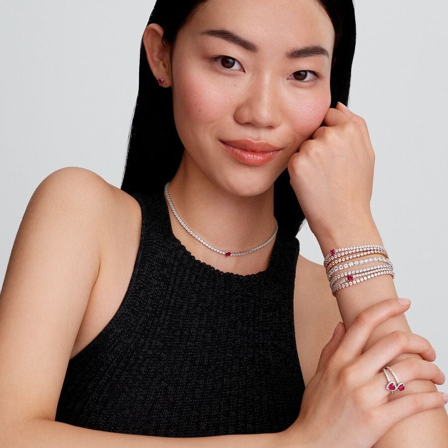 PAN Halo Heart Choker Necklace 393549C01 red heart 925 silver diamond classic style for women