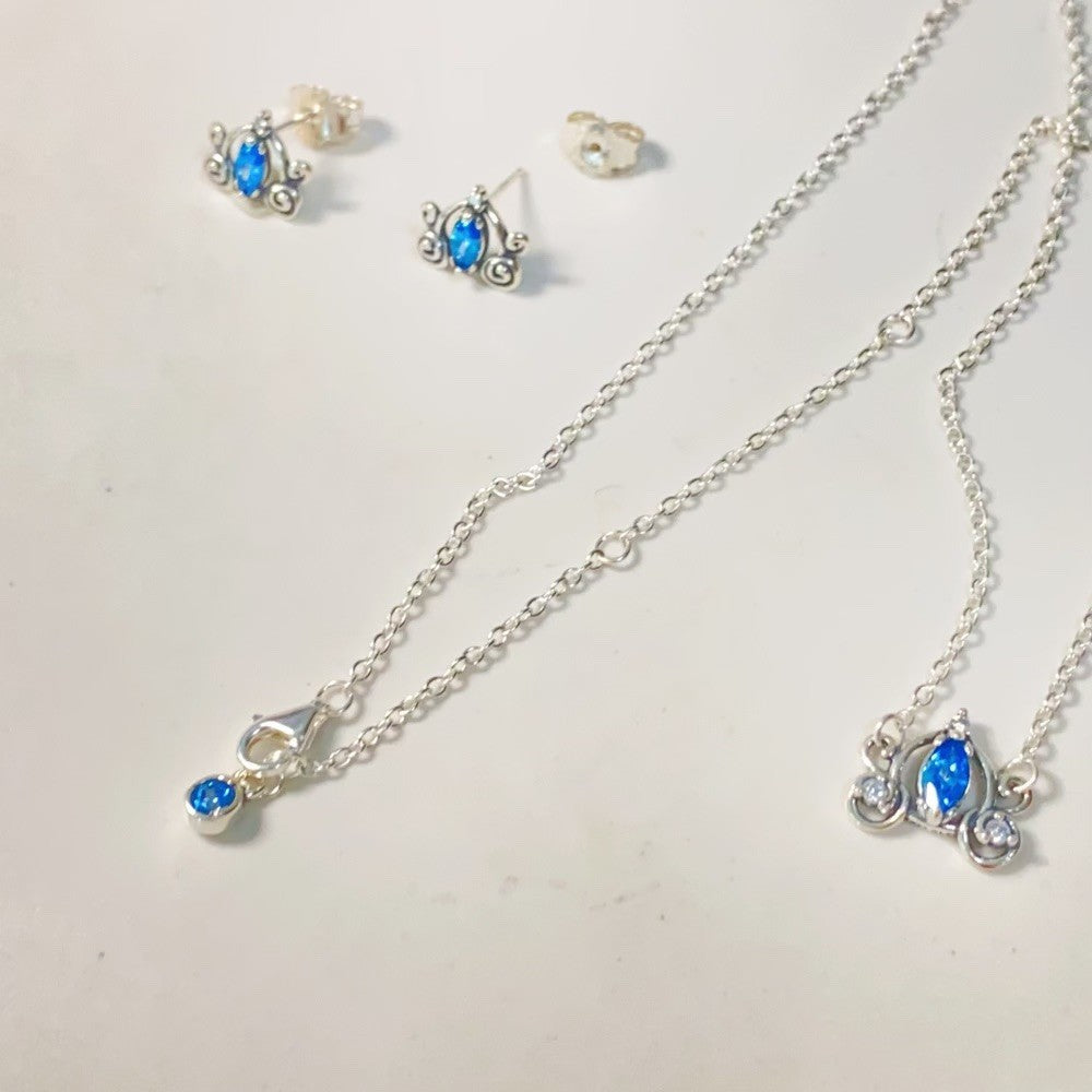 PAN Disny Cinderella's Carriage Stud Earrings 293060C01 Blue 925 silver Sterling silver Princess